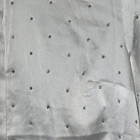 White Satin button front Rhinestone Womens Blouse size Small - Picture 3 of 12